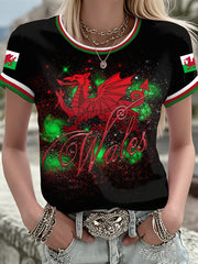 Bedrucktes Damen-T-Shirt mit walisischem Drachen