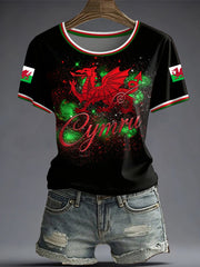 Damen T-Shirt mit walisischem Drachen-Print