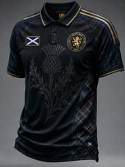 Herren-T-Shirt SCHOTTLAND mit Print, drei Knöpfen und Schulterärmeln