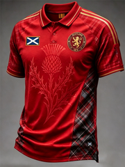 Herren-T-Shirt SCHOTTLAND mit Print, drei Knöpfen und Schulterärmeln