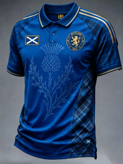 Herren-T-Shirt SCHOTTLAND mit Print, drei Knöpfen und Schulterärmeln