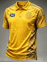 Herren-T-Shirt SCHOTTLAND mit Print, drei Knöpfen und Schulterärmeln