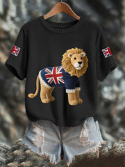 Women's Union Jack Lion Print Casual Tee