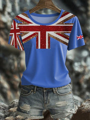 Women's British imitation diamond hot-drilling Printed short-sleeved T-shirt