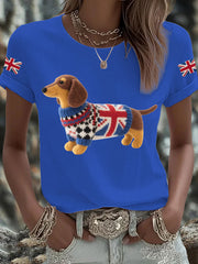 Women's UK Flag Dachshund Printed T-shirt