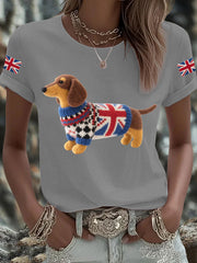 Women's UK Flag Dachshund Printed T-shirt
