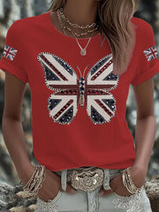 Women's UK Flag Butterfly Printed T-shirt