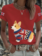 Women's UK Flag Corgi Printed T-shirt