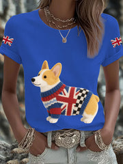 Women's UK Flag Corgi Printed T-shirt