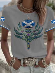 Women's Scotland Flag Art Thistle Printed T-shirt