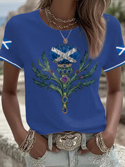 Women's Scotland Flag Art Thistle Printed T-shirt