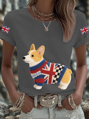 Women's UK Flag Corgi Printed T-shirt