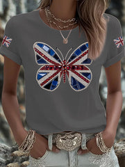 Women's UK Flag Butterfly Printed T-shirt