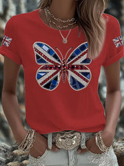 Women's UK Flag Butterfly Printed T-shirt