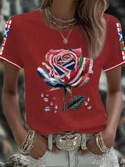 Women's UK Flag Art Rose Printed T-shirt