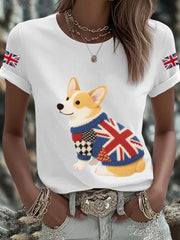 Women's UK Flag Corgi Printed T-shirt