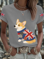 Women's UK Flag Corgi Printed T-shirt