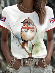Women's UK Flag Art Rose Printed T-shirt