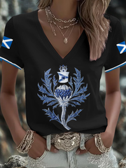 Women's Scotland Flag Art Thistle Printed T-shirt