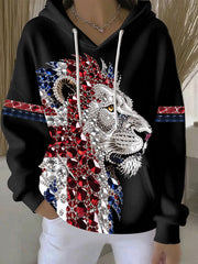 Women's British imitation diamond hot-drilling print casual hoodie