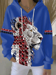 Women's British imitation diamond hot-drilling print casual hoodie