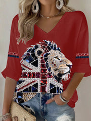 Women's British imitation diamond hot-drilling Printed Casual T-shirt