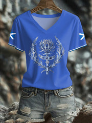 Women's Scotland Flag Art Thistle Printed T-shirt