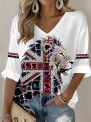 Women's British imitation diamond hot-drilling Printed Casual T-shirt