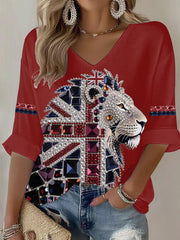 Women's British imitation diamond hot-drilling Printed Casual T-shirt