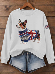 Women's UK Flag Corgi Print Sweatshirt