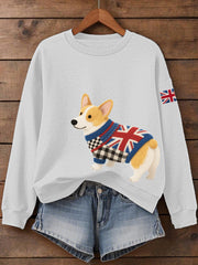 Women's UK Flag Corgi Print Sweatshirt