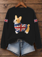 Women's UK Flag Corgi Print Sweatshirt