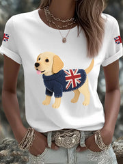 Women's Cute Labrador Union Jack Print Casual Tee