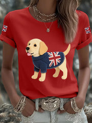 Women's Cute Labrador Union Jack Print Casual Tee
