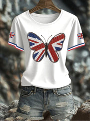 Women's UK Flag Butterfly Printed T-shirt