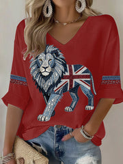 Women's British style imitation denim rhinestone hot-drill Printed Casual T-shirt