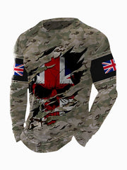 Men's UK Flag Camouflage Skull Print Casual Long-Sleeve T-Shirt