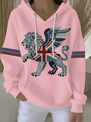 Women's British style imitation denim rhinestone hot-drill print casual hoodie