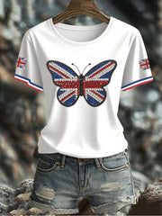 Women's UK Flag Butterfly Printed T-shirt
