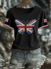 Women's UK Flag Butterfly Printed T-shirt