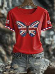 Women's UK Flag Butterfly Printed T-shirt