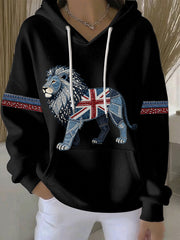 Women's British style imitation denim rhinestone hot-drill print casual hoodie