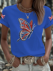 Women's British imitation diamond hot-drilling Printed short-sleeved T-shirt