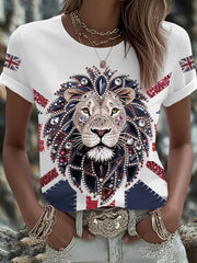 Women's UK Flag Lion Printed T-shirt