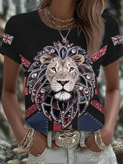Women's UK Flag Lion Printed T-shirt