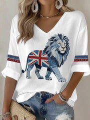 Women's British style imitation denim rhinestone hot-drill Printed Casual T-shirt