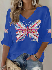 Women's British imitation diamond hot-drilling Printed Casual T-shirt