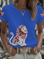 Women's British imitation diamond hot-drilling Printed short-sleeved T-shirt