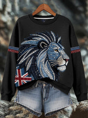 Women's British style imitation denim rhinestone hot-drill Print Sweatshirt