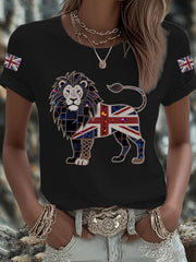 Women's UK Flag Lion Printed T-shirt